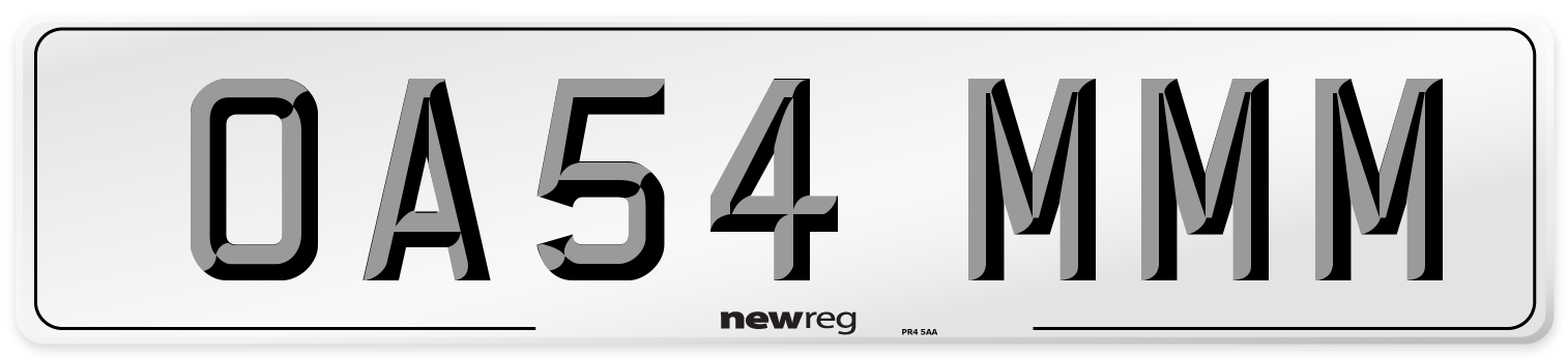 OA54 MMM Number Plate from New Reg